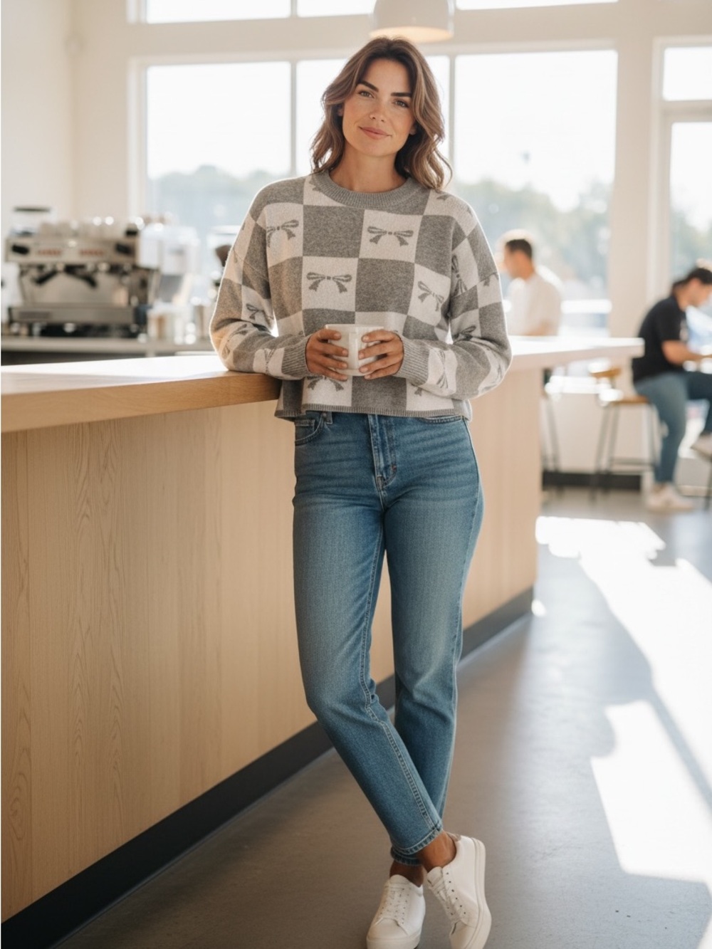 Sincerly Jules Gray & Cream Checker Knit Sweater